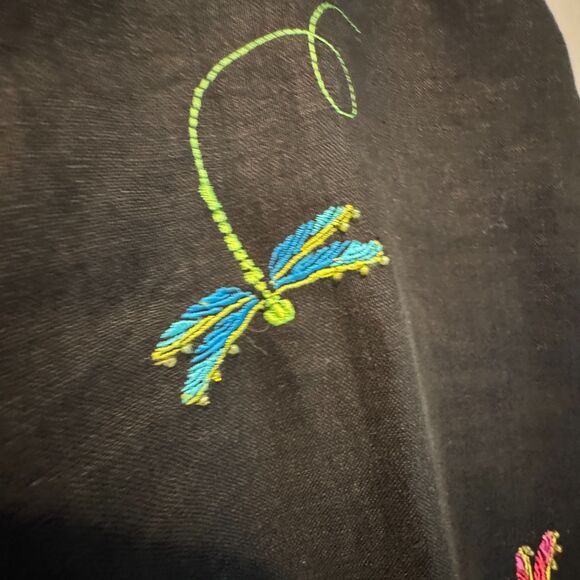 Sarah Spencer18W Black 100% Linen Pants | Embroidered Dragonflies | Plus | Good - Picture 8 of 10